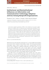 [E-Journal] Institutional and Noninstitutional Inﬂuences on Information and Communication Technology Adoption and Use Among Nonproﬁt Organizations